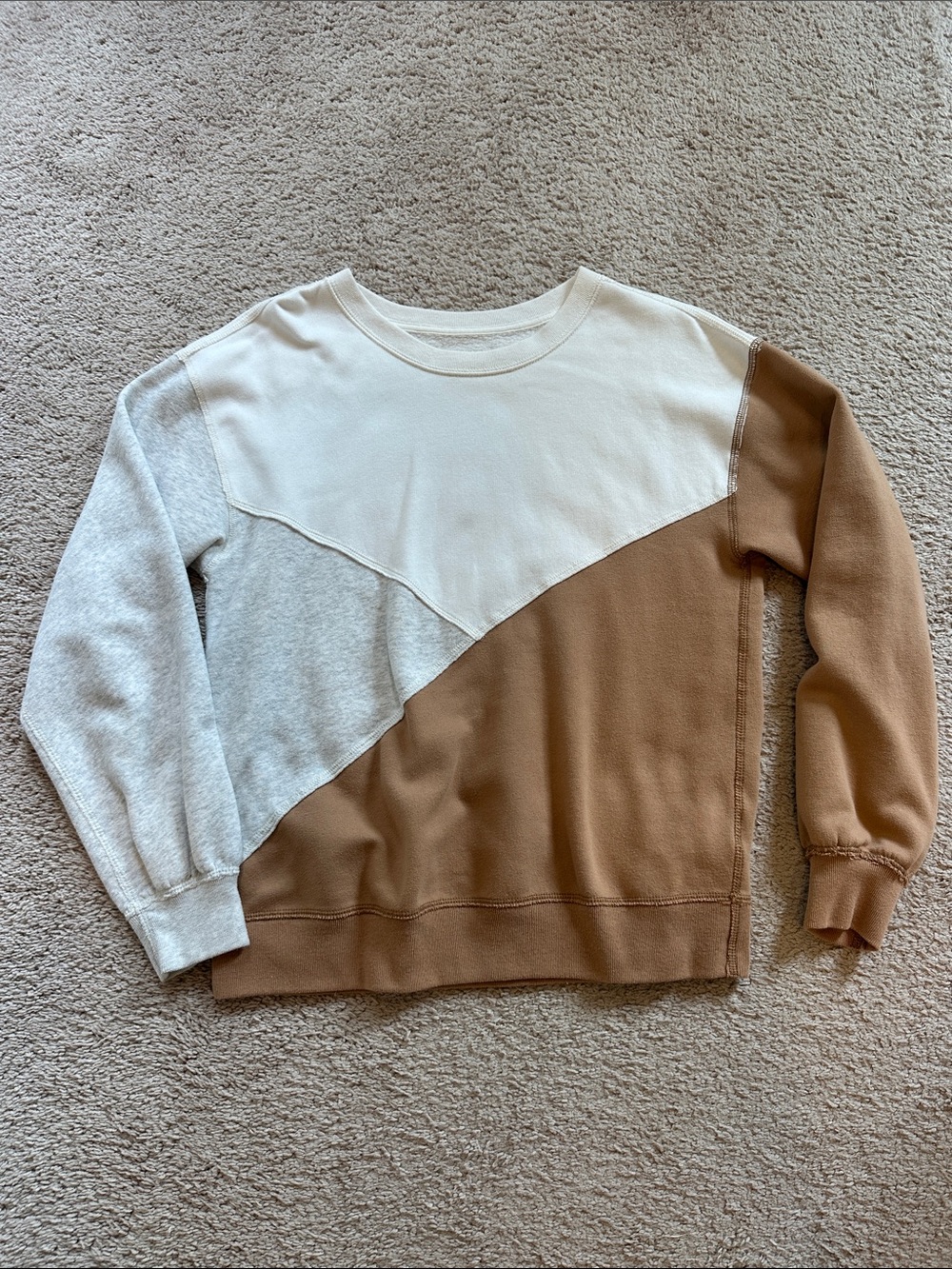 Abercrombie & Fitch Tri-Tone Crewneck Sweater in Cream, Gray & Brown